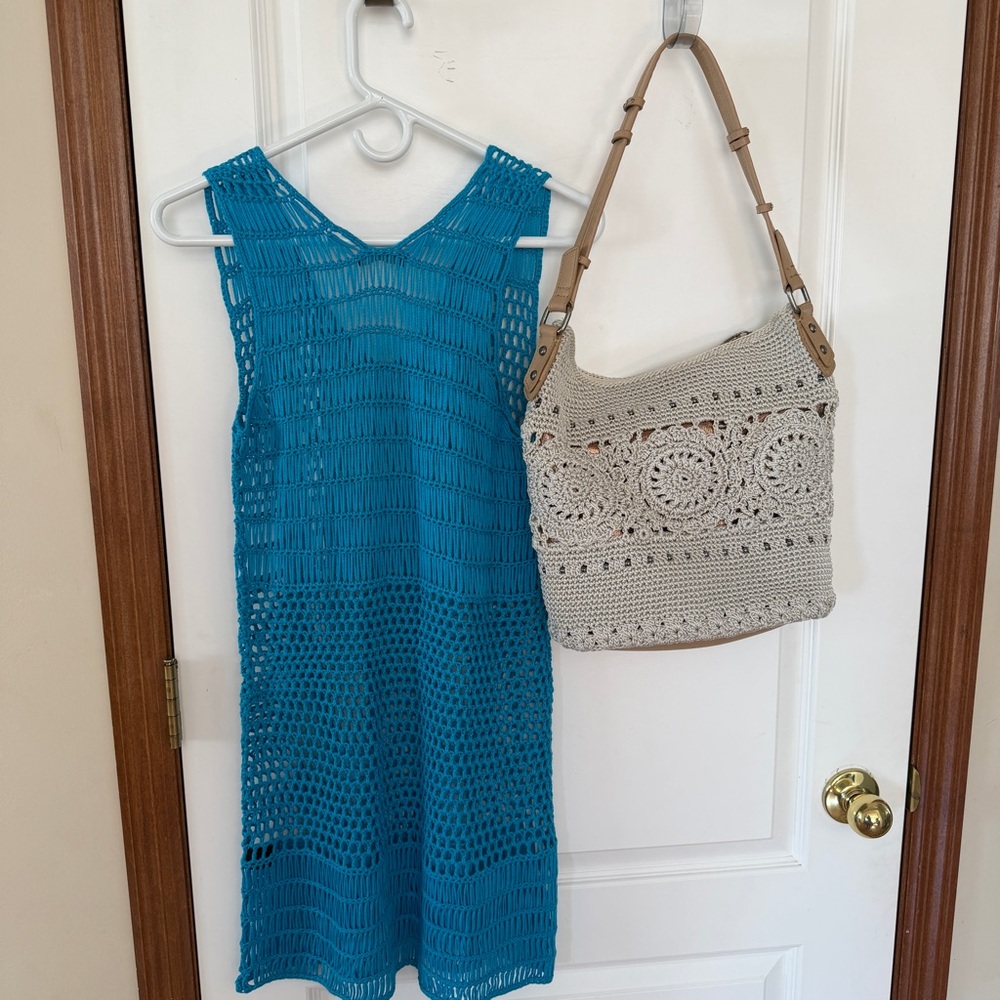 SET! Medium Vetchy Teal Swim Cover Up + The Sak Beige/Bronze Woven Shoulder Bag - Picture 14 of 16